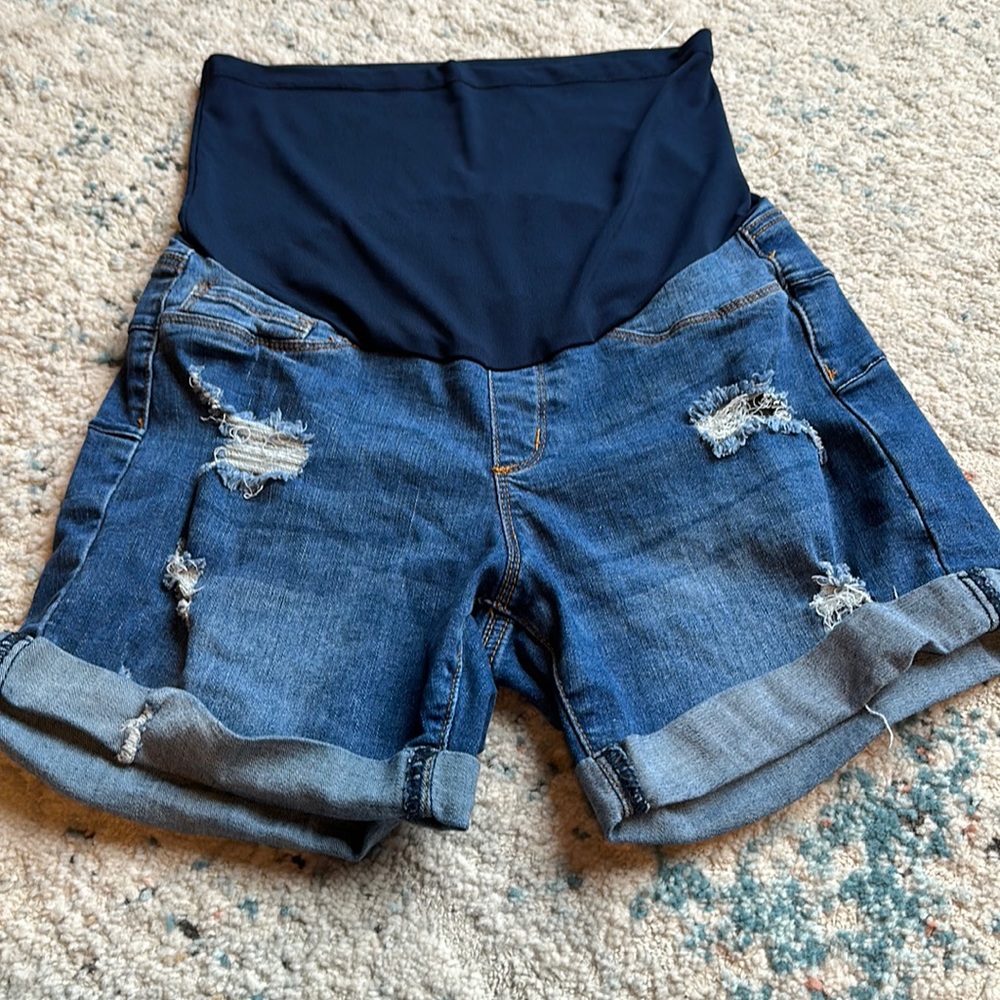 Maternity Distressed Jean Shorts Size M